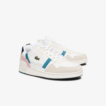 Lacoste T-Clip Leather and Synthetic Sneakers - Tenisky Dámské Bílé / Tmavě Tyrkysové | CZ-2tXdn5